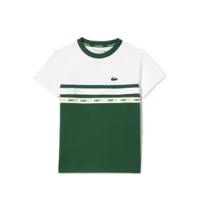 T-SHIRT ENFANT LACOSTE TENNIS EN PIQUÉ ULTRA-DRY VERT ET BLANC