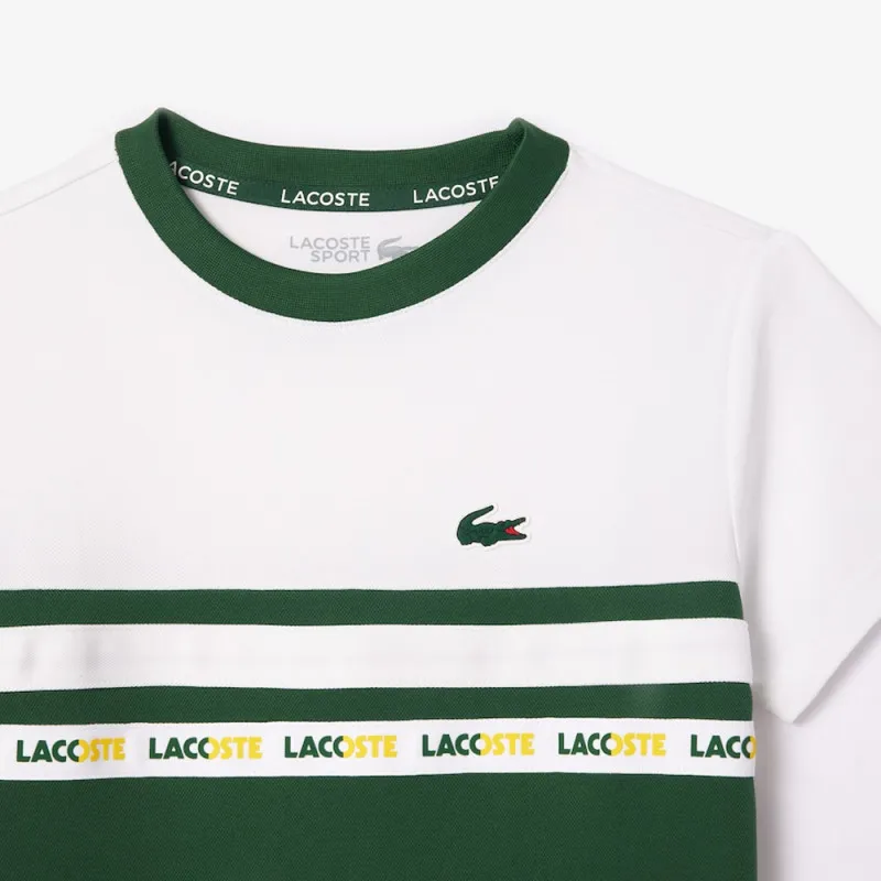 T-SHIRT ENFANT LACOSTE TENNIS EN PIQUÉ ULTRA-DRY VERT ET BLANC