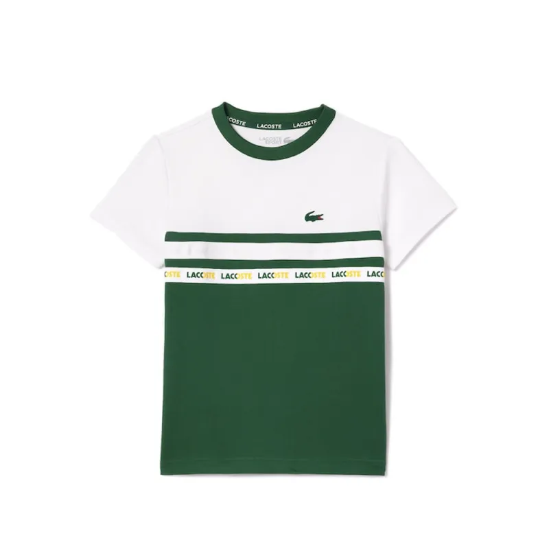 T-SHIRT ENFANT LACOSTE TENNIS EN PIQUÉ ULTRA-DRY VERT ET BLANC