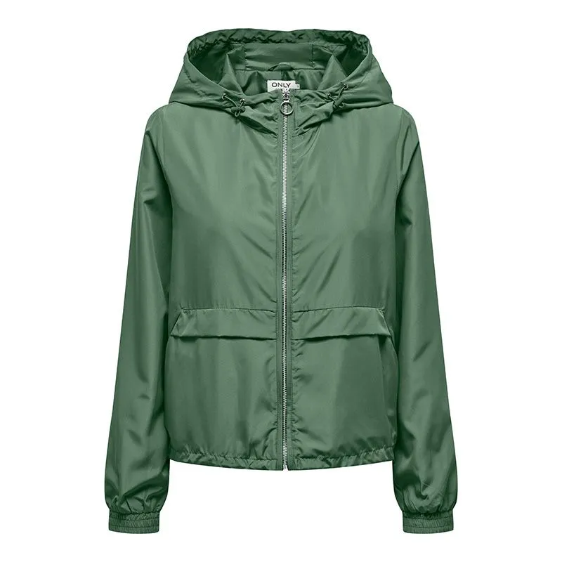 Veste coupe vent zippée à capuche verte Femme ONLY à prix dégriffé ! 