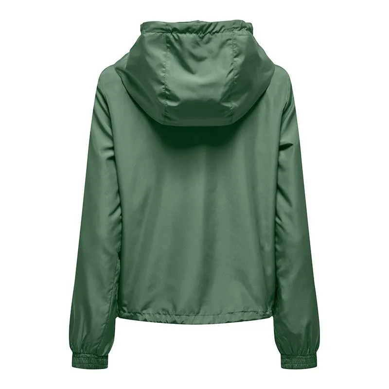 Veste coupe vent zippée à capuche verte Femme ONLY à prix dégriffé ! 