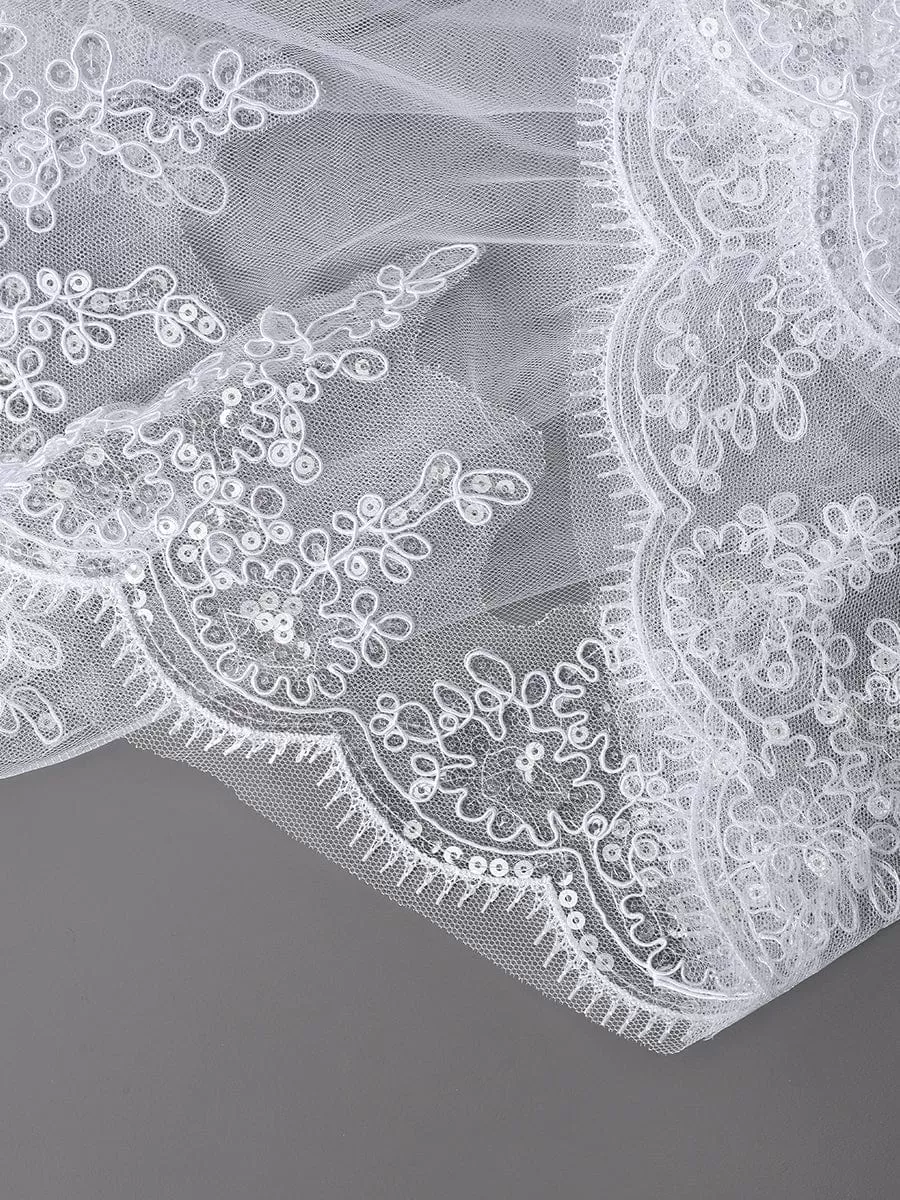 Voile de mariée en tulle à double couche avec appliques en dentelle